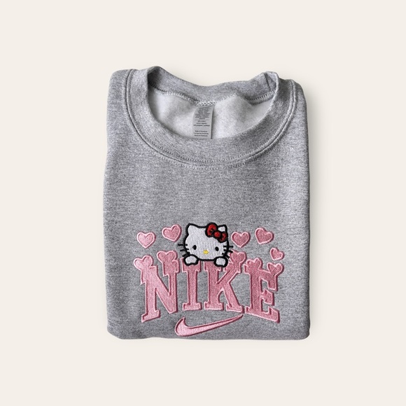 Hello Kitty Tops - Hello Kitty embroidered gray sweatshirt, crewneck, hoodie